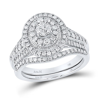 14k White Gold Round Diamond Bridal Wedding Ring Set 1 Cttw (Certified)
