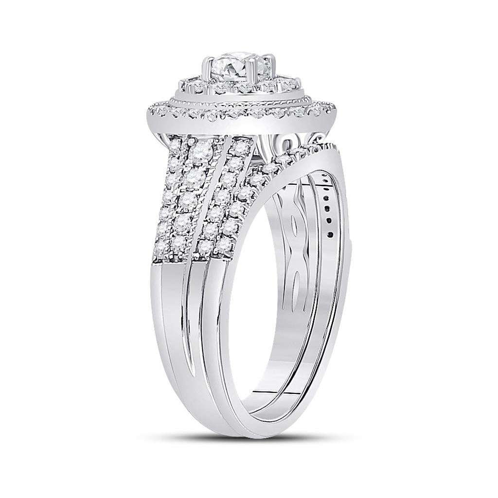 14k White Gold Round Diamond Bridal Wedding Ring Set 1 Cttw (Certified)