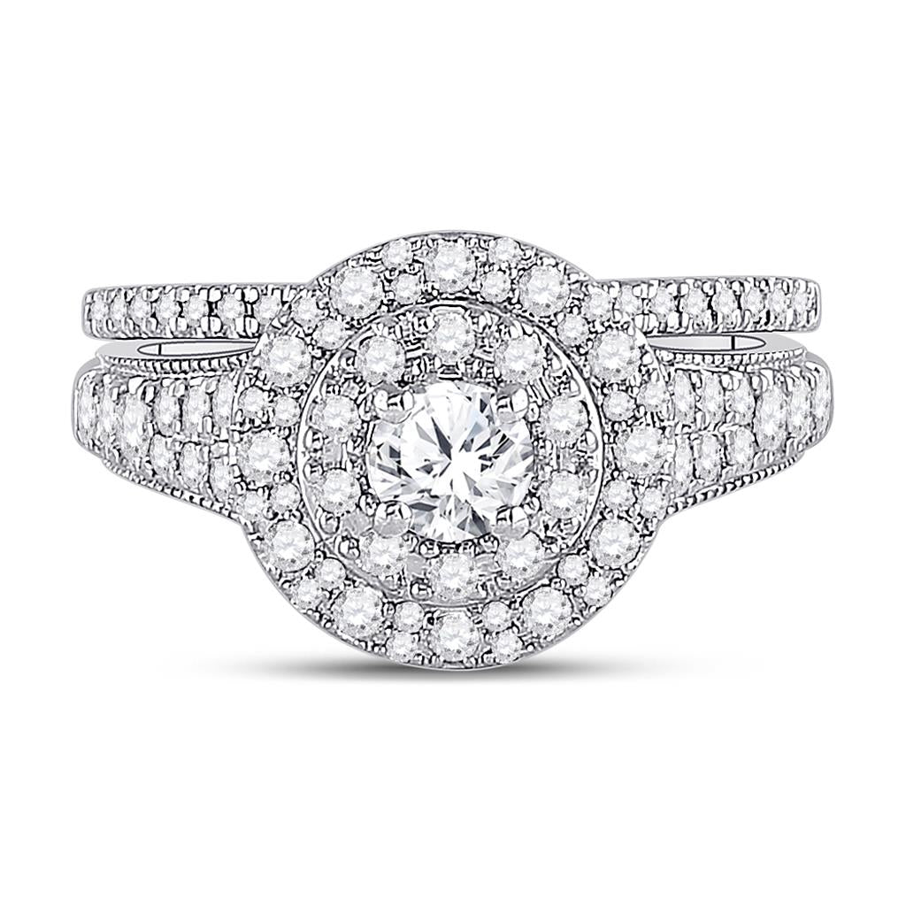 14k White Gold Round Diamond Bridal Wedding Ring Set 1 Cttw (Certified)