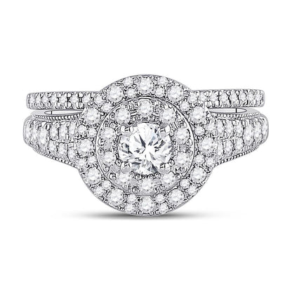 14k White Gold Round Diamond Bridal Wedding Ring Set 1 Cttw (Certified)