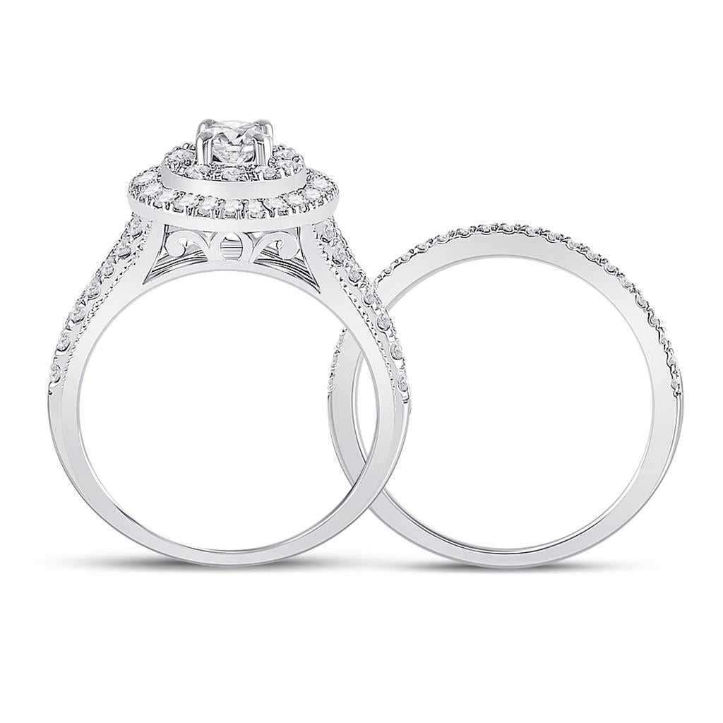 14k White Gold Round Diamond Bridal Wedding Ring Set 1 Cttw (Certified)