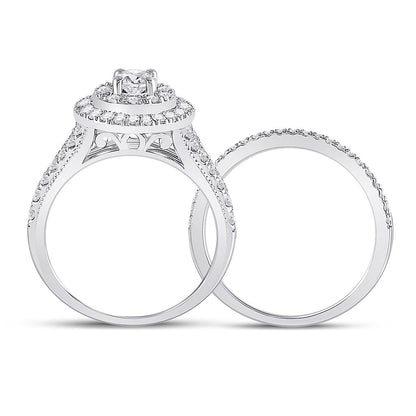 14k White Gold Round Diamond Bridal Wedding Ring Set 1 Cttw (Certified)