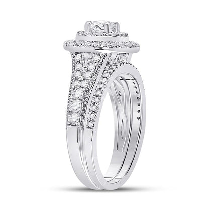 14k White Gold Round Diamond Bridal Wedding Ring Set 1 Cttw (Certified)