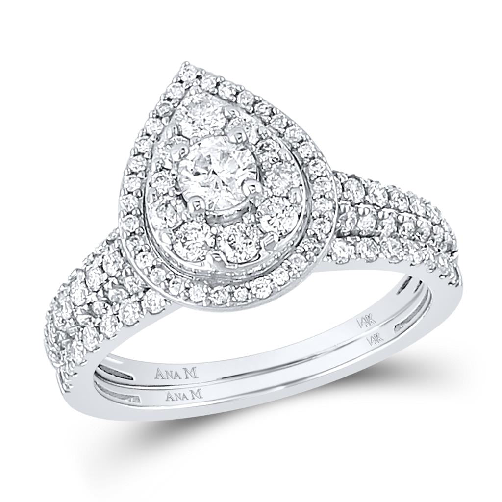 14k White Gold Round Diamond Bridal Wedding Ring Set 1 Cttw (Certified)