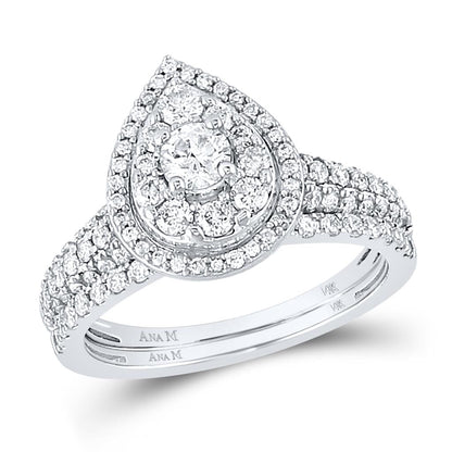 14k White Gold Round Diamond Bridal Wedding Ring Set 1 Cttw (Certified)