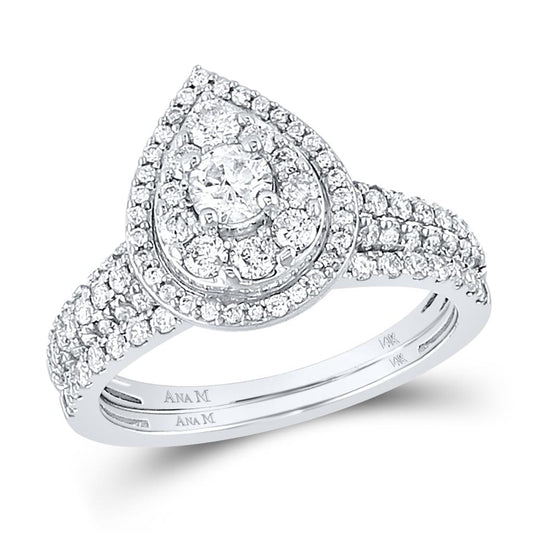 14k White Gold Round Diamond Bridal Wedding Ring Set 1 Cttw (Certified)