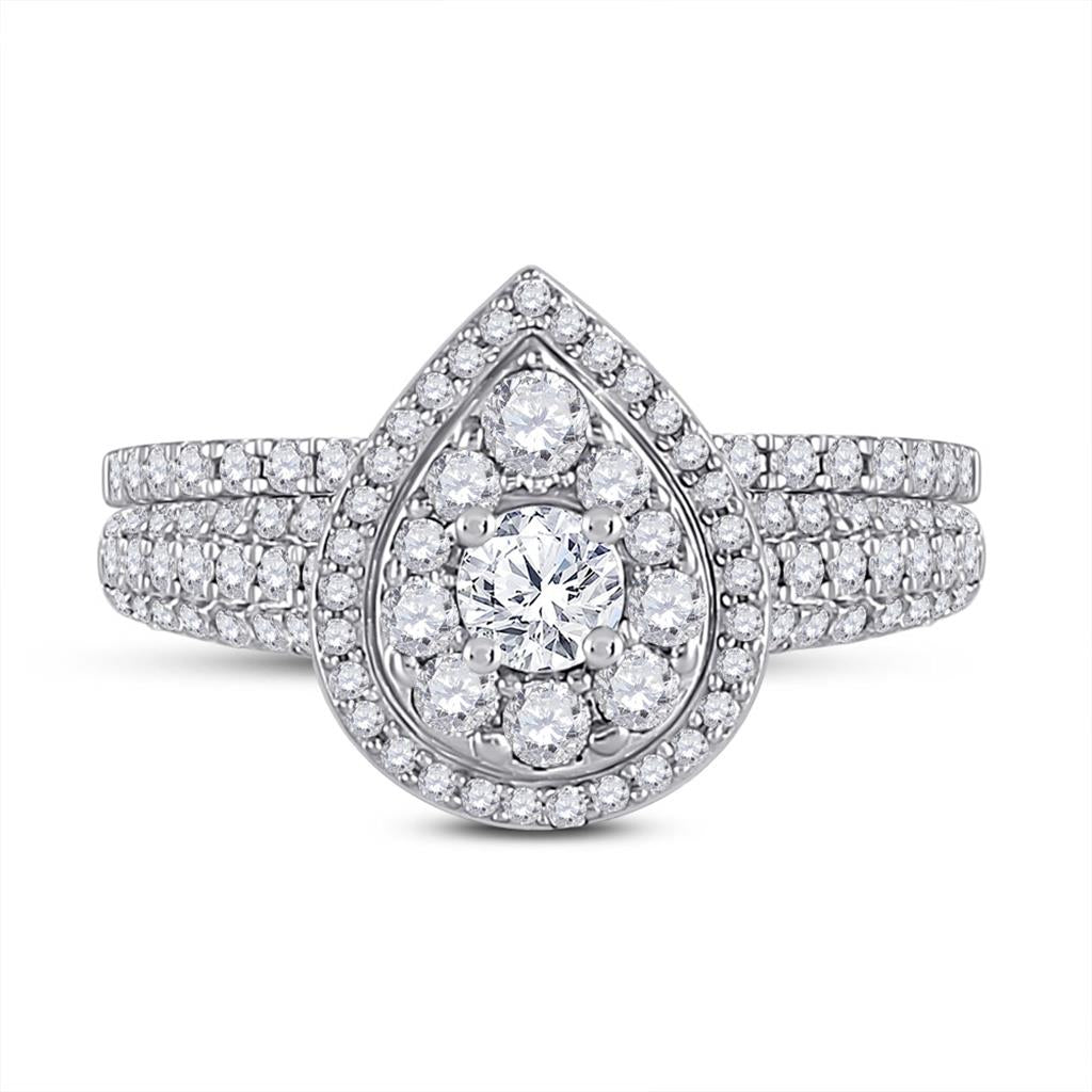 14k White Gold Round Diamond Bridal Wedding Ring Set 1 Cttw (Certified)