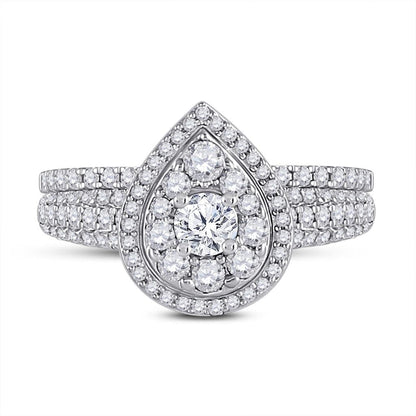 14k White Gold Round Diamond Bridal Wedding Ring Set 1 Cttw (Certified)