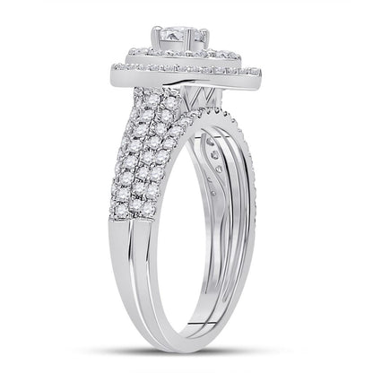 14k White Gold Round Diamond Bridal Wedding Ring Set 1 Cttw (Certified)