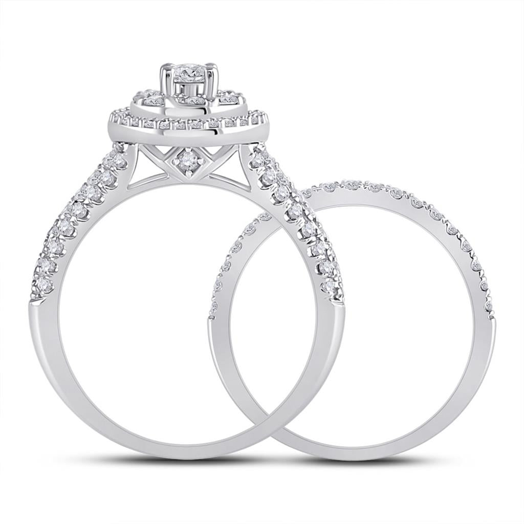 14k White Gold Round Diamond Bridal Wedding Ring Set 1 Cttw (Certified)