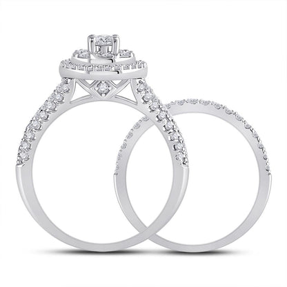 14k White Gold Round Diamond Bridal Wedding Ring Set 1 Cttw (Certified)