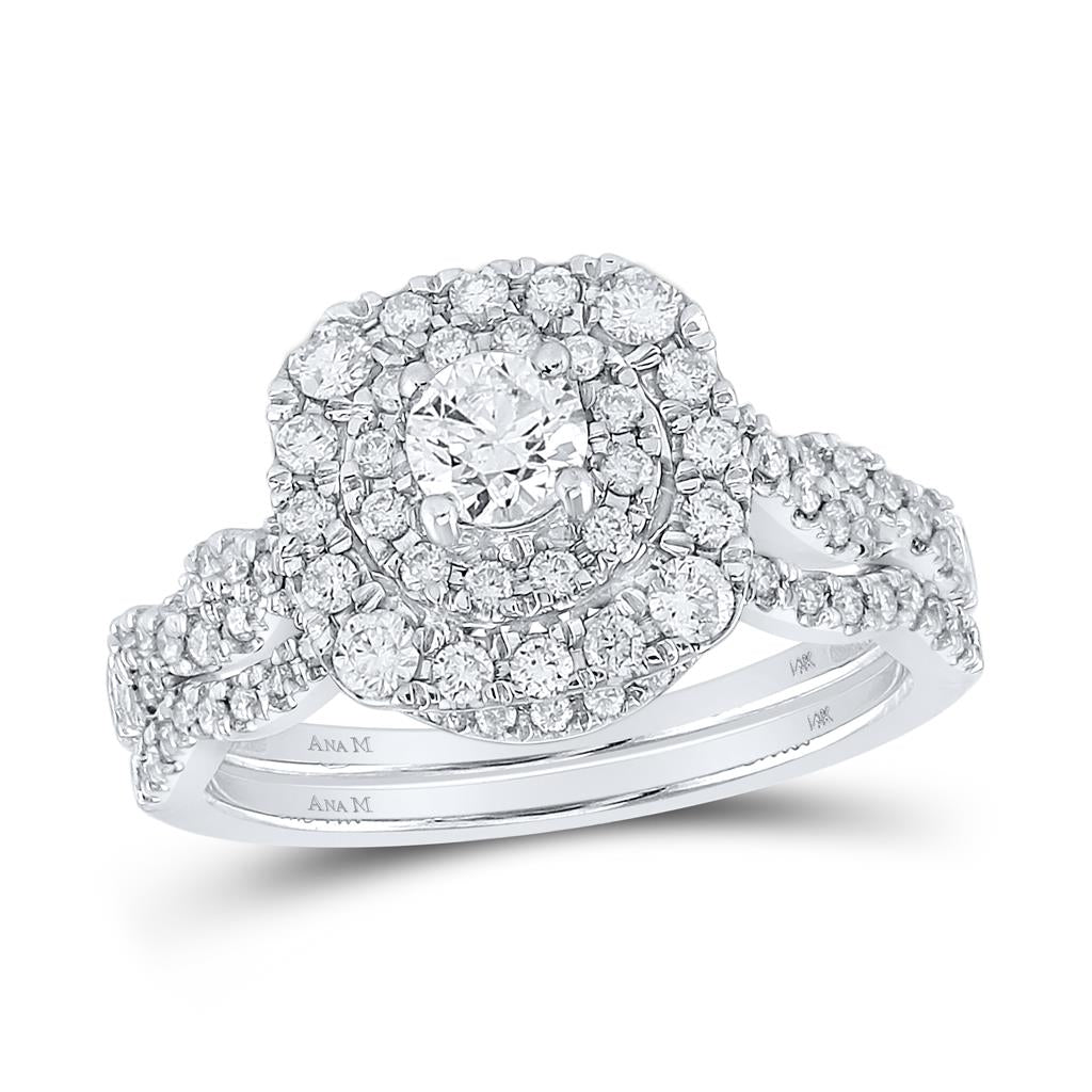 14k White Gold Round Diamond Bridal Wedding Ring Set 1 Cttw (Certified)