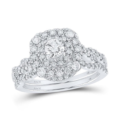 14k White Gold Round Diamond Bridal Wedding Ring Set 1 Cttw (Certified)