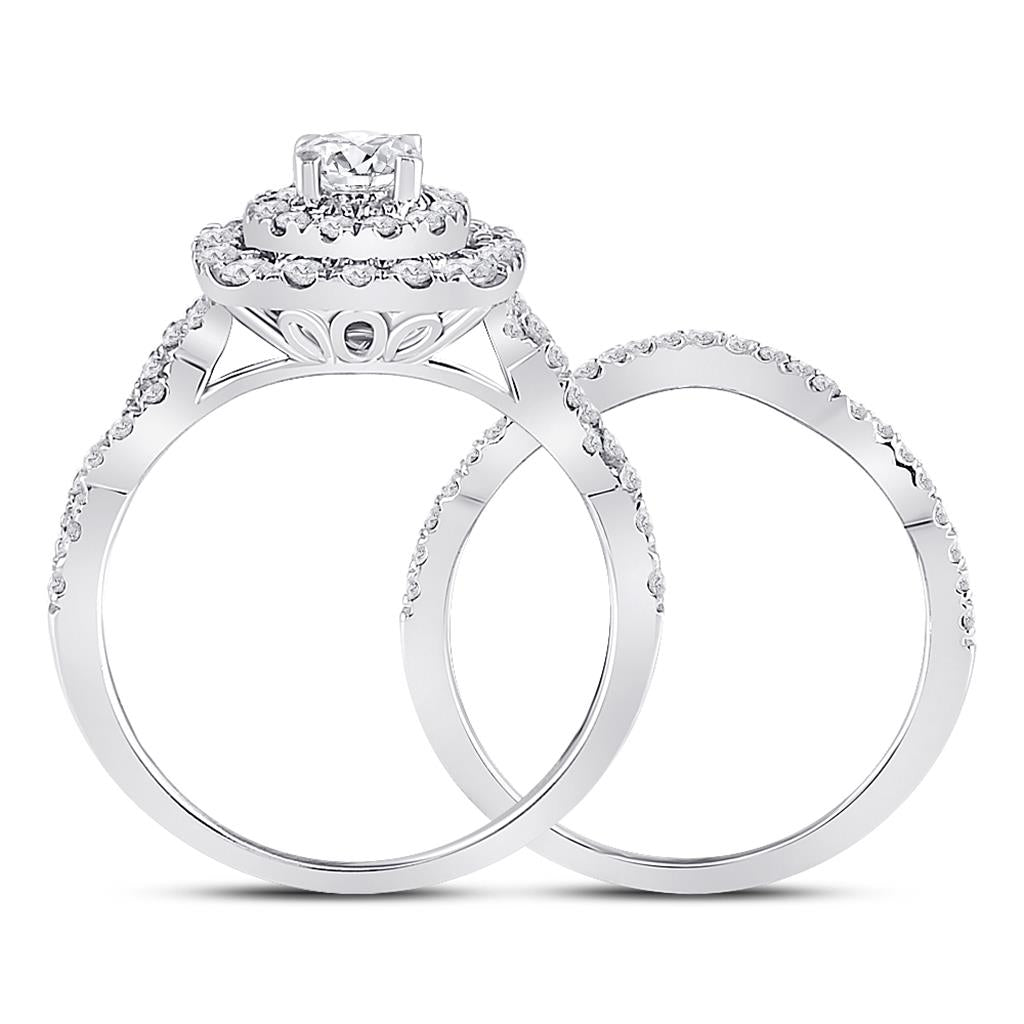 14k White Gold Round Diamond Bridal Wedding Ring Set 1 Cttw (Certified)