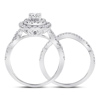 14k White Gold Round Diamond Bridal Wedding Ring Set 1 Cttw (Certified)