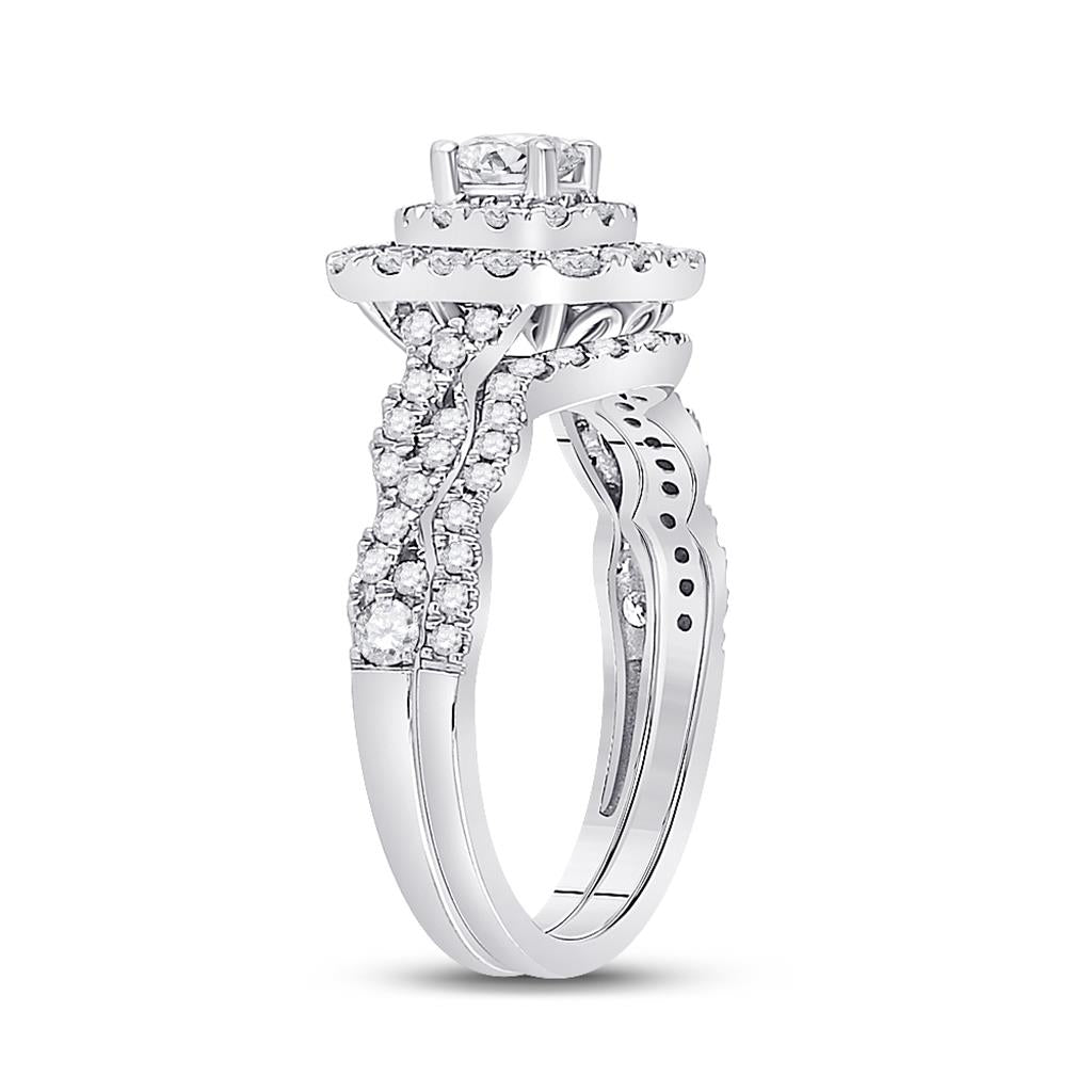 14k White Gold Round Diamond Bridal Wedding Ring Set 1 Cttw (Certified)