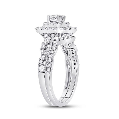 14k White Gold Round Diamond Bridal Wedding Ring Set 1 Cttw (Certified)