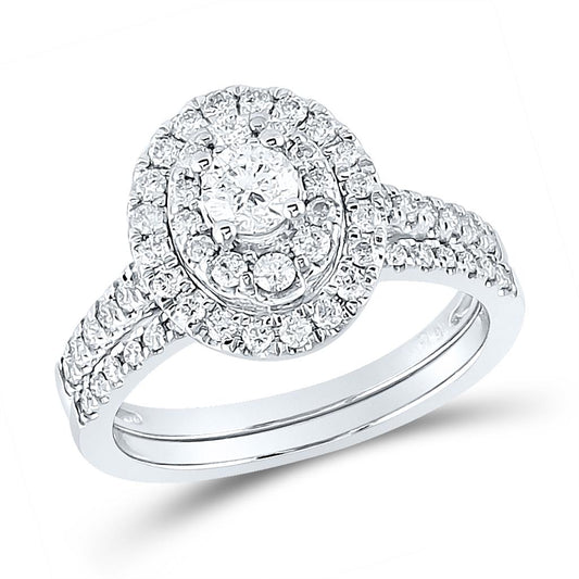 14k White Gold Round Diamond Bridal Wedding Ring Set 1 Cttw (Certified)