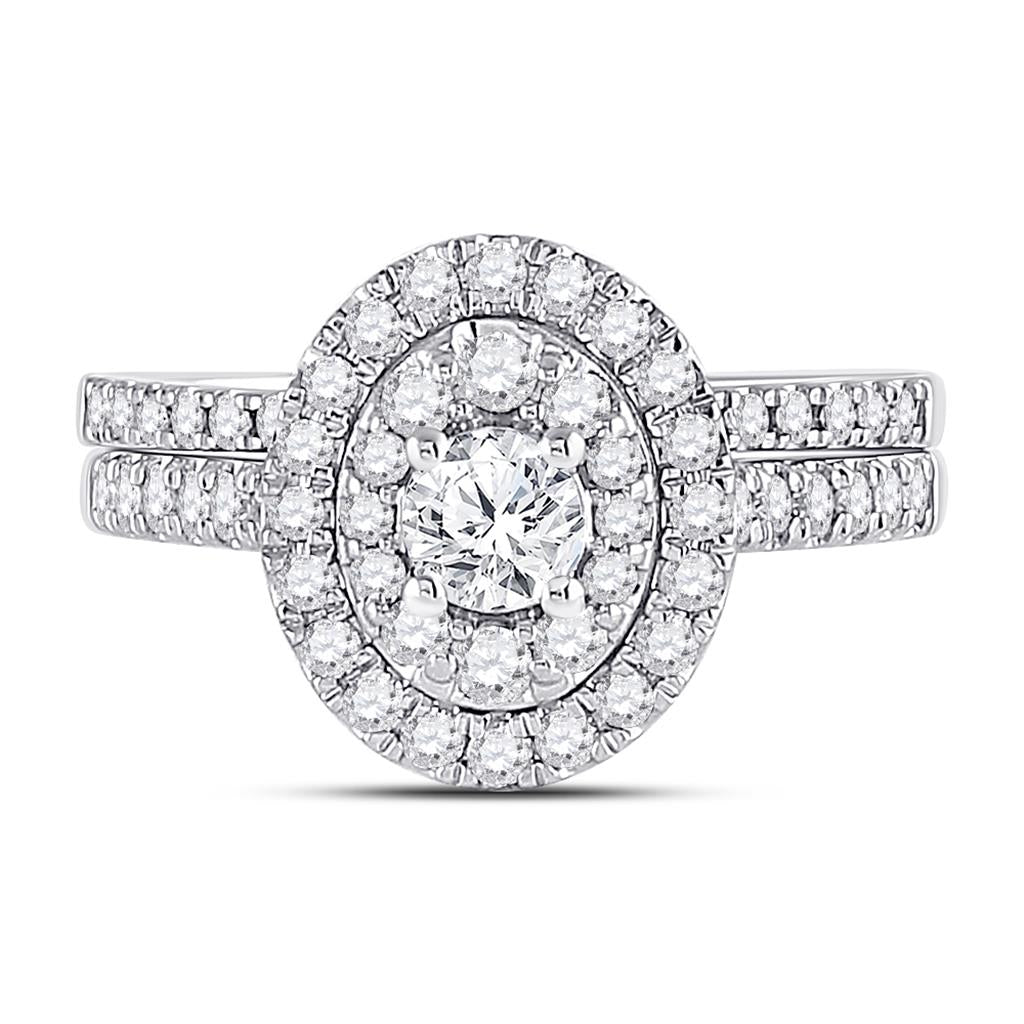 14k White Gold Round Diamond Bridal Wedding Ring Set 1 Cttw (Certified)