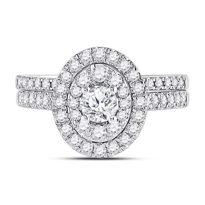 14k White Gold Round Diamond Bridal Wedding Ring Set 1 Cttw (Certified)