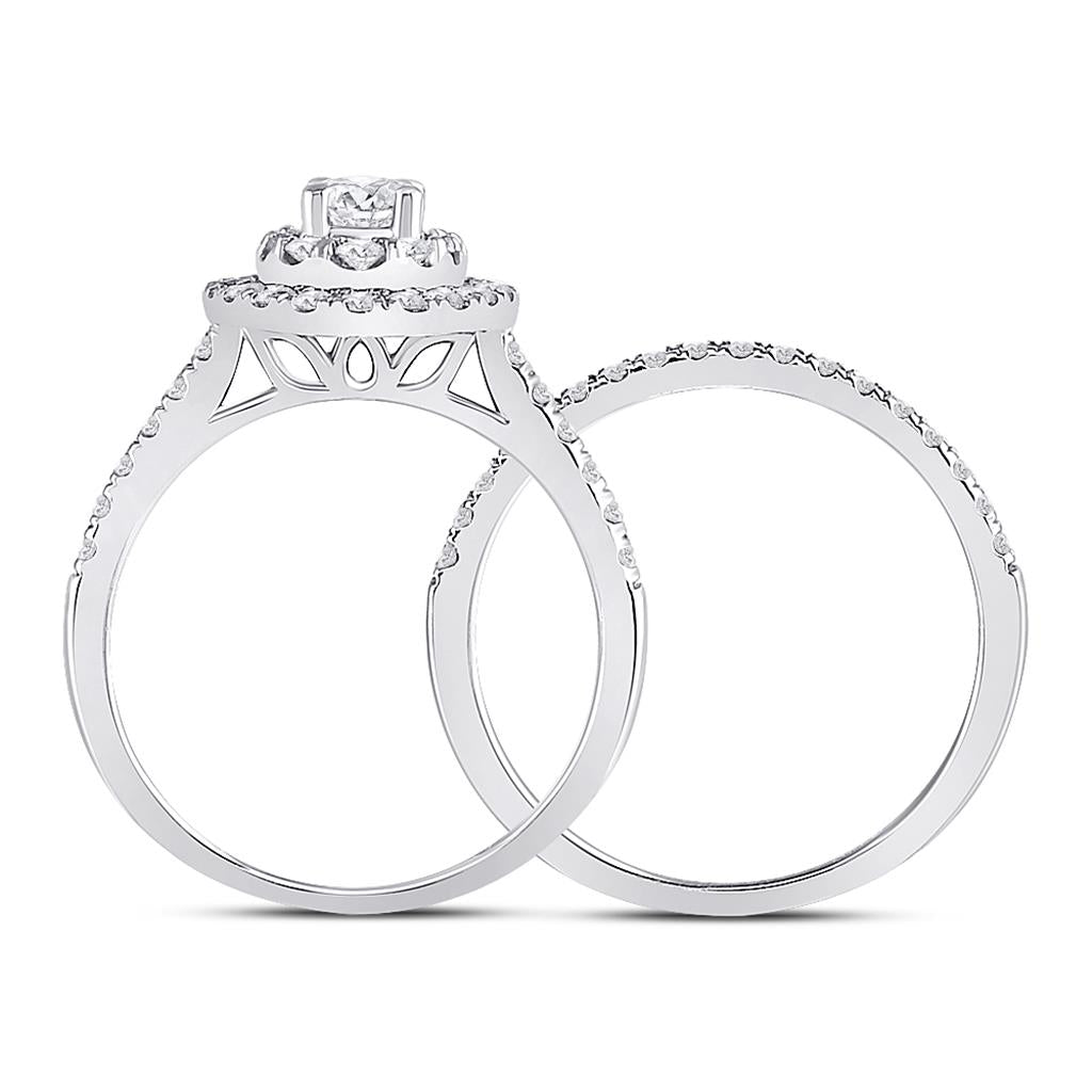 14k White Gold Round Diamond Bridal Wedding Ring Set 1 Cttw (Certified)