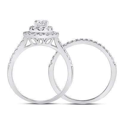 14k White Gold Round Diamond Bridal Wedding Ring Set 1 Cttw (Certified)