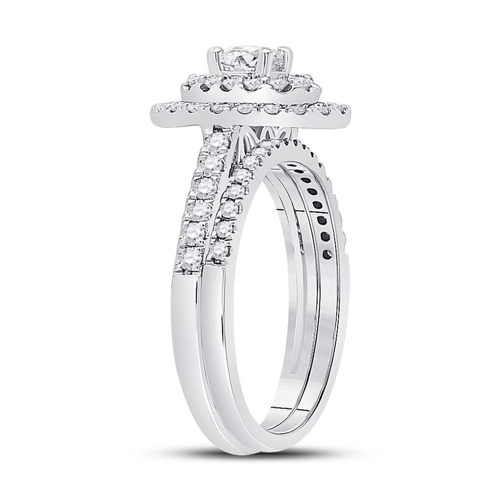 14k White Gold Round Diamond Bridal Wedding Ring Set 1 Cttw (Certified)