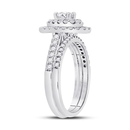 14k White Gold Round Diamond Bridal Wedding Ring Set 1 Cttw (Certified)