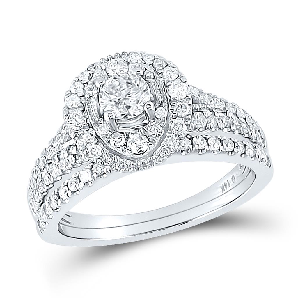 14k White Gold Round Diamond Bridal Wedding Ring Set 1 Cttw (Certified)