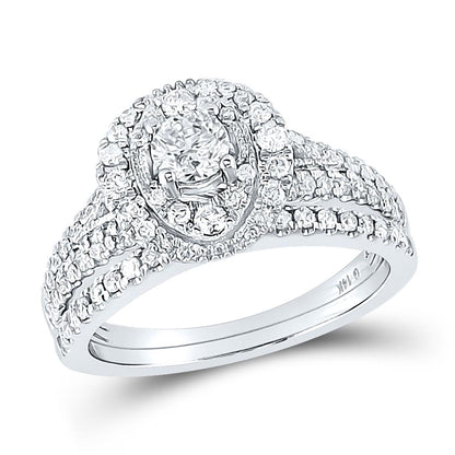 14k White Gold Round Diamond Bridal Wedding Ring Set 1 Cttw (Certified)