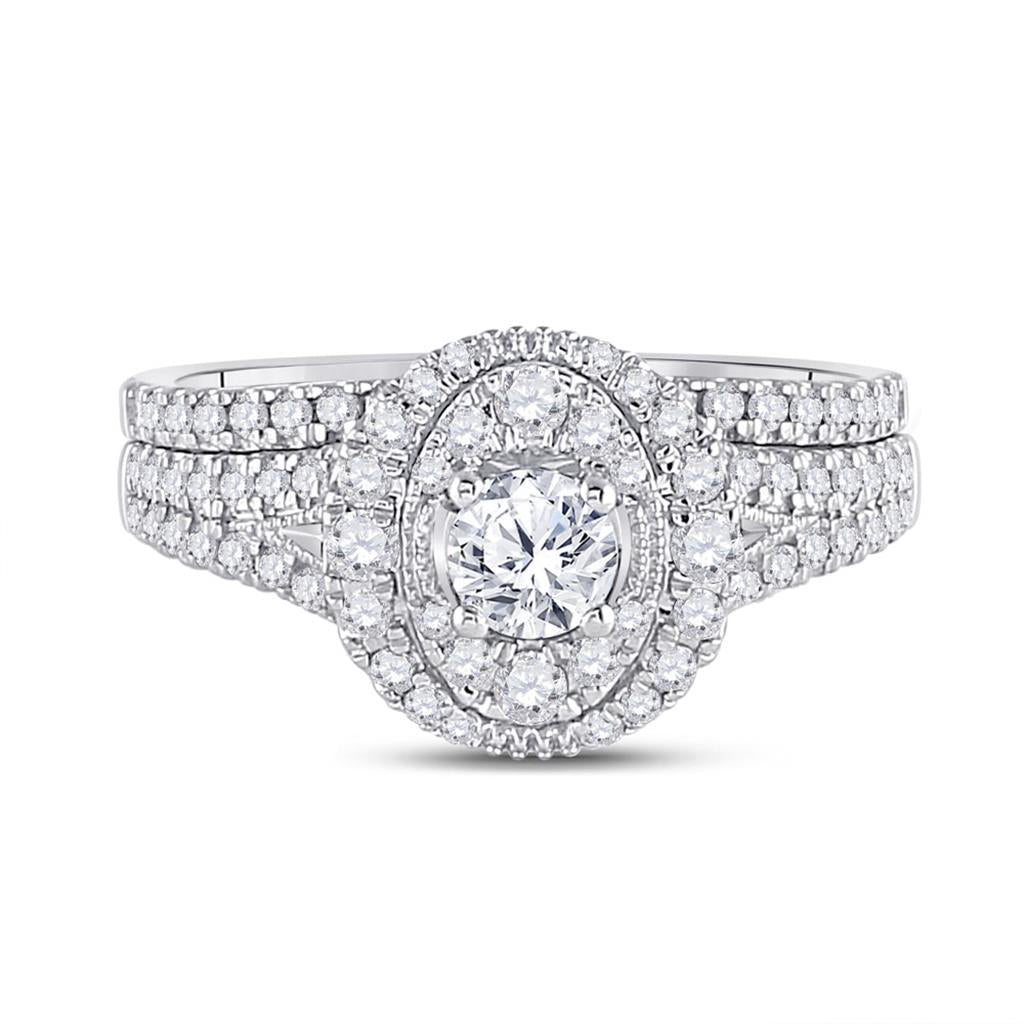 14k White Gold Round Diamond Bridal Wedding Ring Set 1 Cttw (Certified)