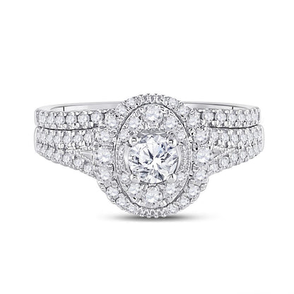 14k White Gold Round Diamond Bridal Wedding Ring Set 1 Cttw (Certified)