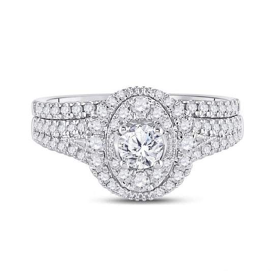 14k White Gold Round Diamond Bridal Wedding Ring Set 1 Cttw (Certified)