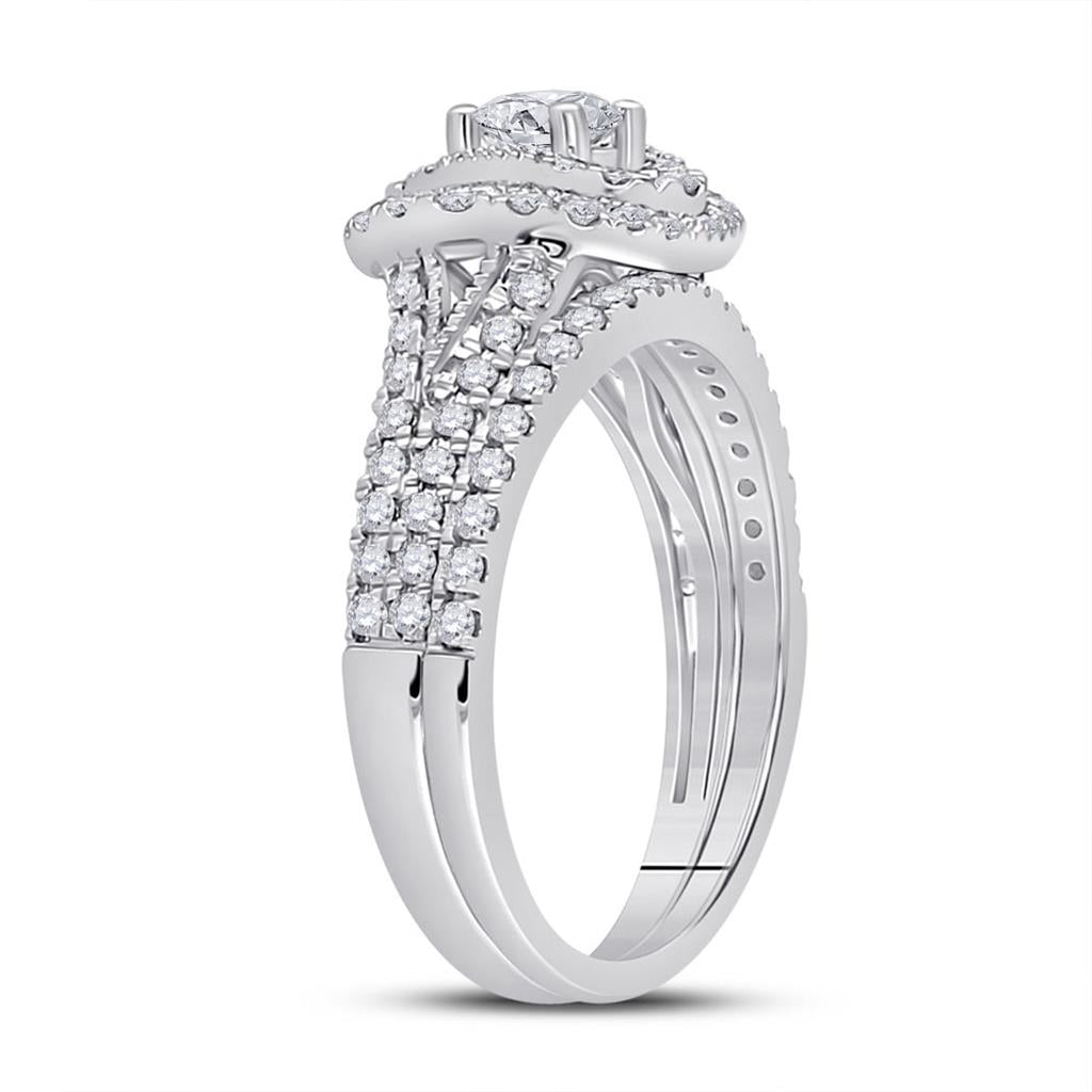 14k White Gold Round Diamond Bridal Wedding Ring Set 1 Cttw (Certified)