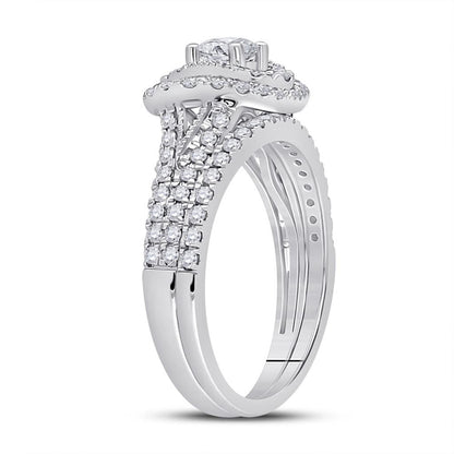14k White Gold Round Diamond Bridal Wedding Ring Set 1 Cttw (Certified)