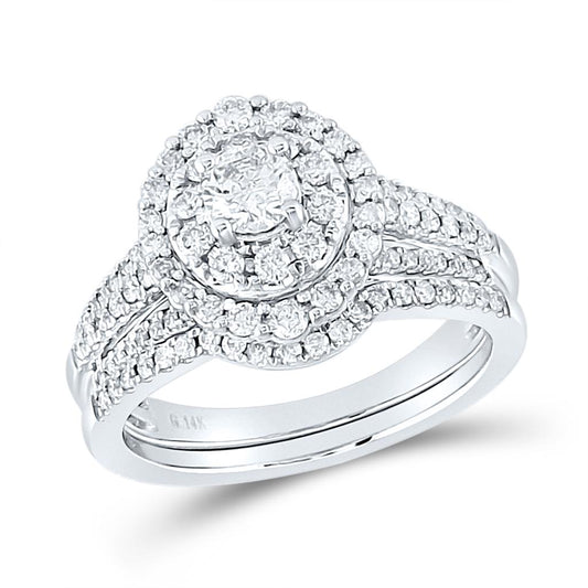 14k White Gold Round Diamond Bridal Wedding Ring Set 1 Cttw (Certified)