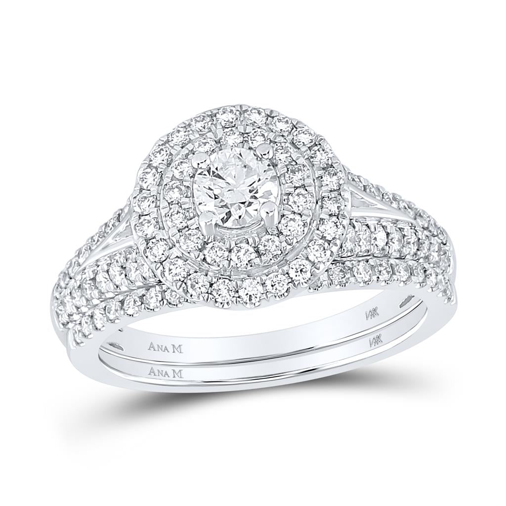 14k White Gold Round Diamond Bridal Wedding Ring Set 1 Cttw (Certified)