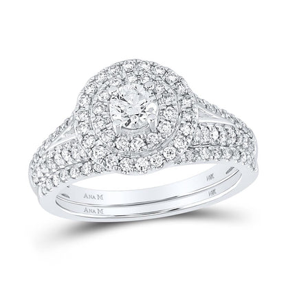14k White Gold Round Diamond Bridal Wedding Ring Set 1 Cttw (Certified)