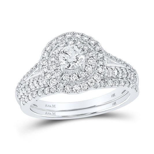 14k White Gold Round Diamond Bridal Wedding Ring Set 1 Cttw (Certified)