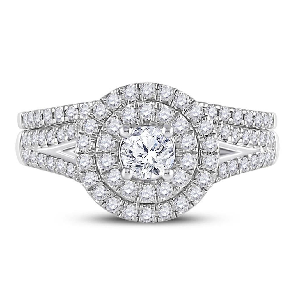 14k White Gold Round Diamond Bridal Wedding Ring Set 1 Cttw (Certified)