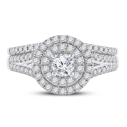 14k White Gold Round Diamond Bridal Wedding Ring Set 1 Cttw (Certified)