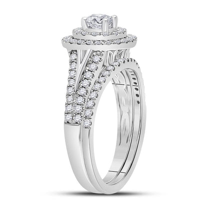 14k White Gold Round Diamond Bridal Wedding Ring Set 1 Cttw (Certified)