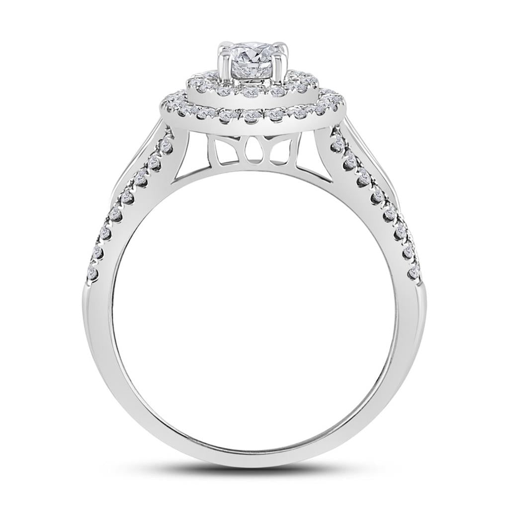 14k White Gold Round Diamond Bridal Wedding Ring Set 1 Cttw (Certified)