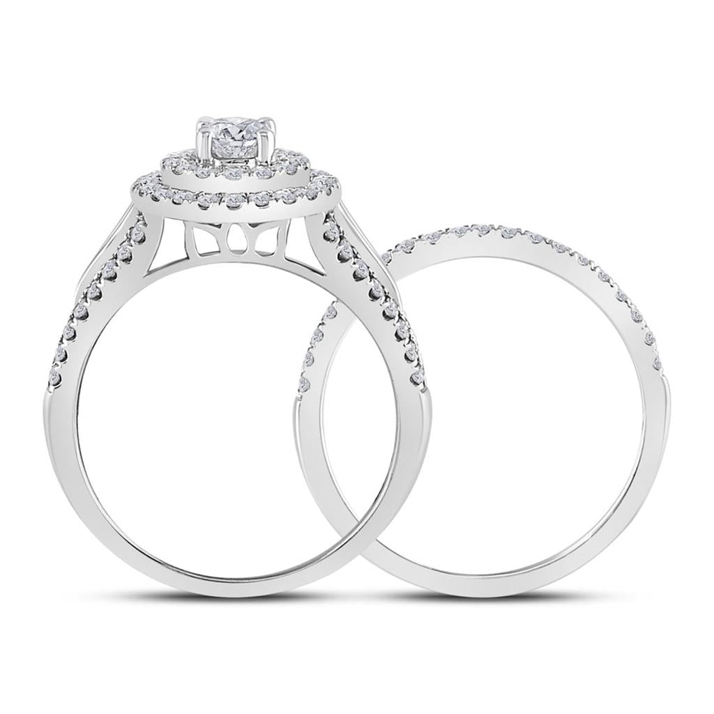 14k White Gold Round Diamond Bridal Wedding Ring Set 1 Cttw (Certified)