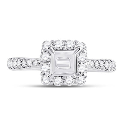 14k White Gold Round Diamond 1 Ct Princess Center Halo Bridal Semi-Mount 5/8 Ctw