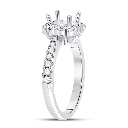 14k White Gold Round Diamond 1 Ct Princess Center Halo Bridal Semi-Mount 5/8 Ctw