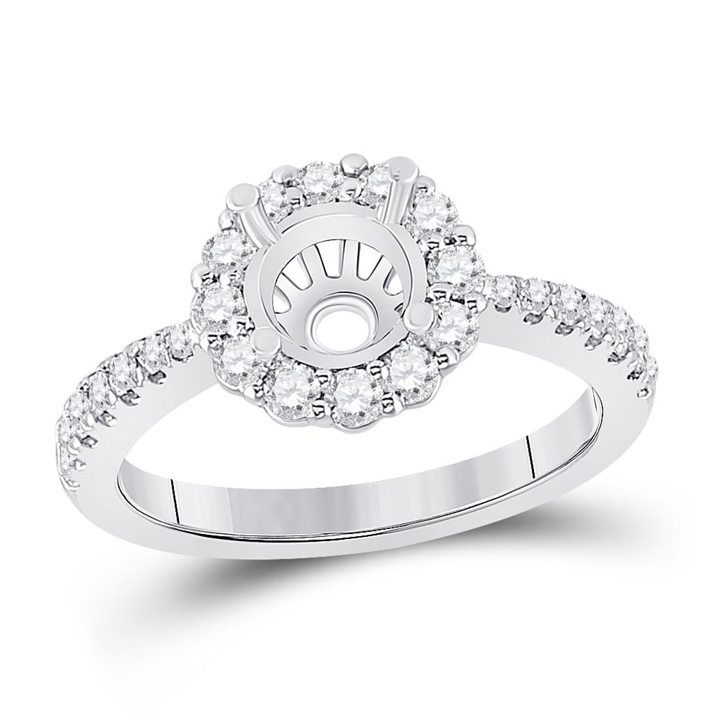 14k White Gold Round Diamond 1 Ct Rd Center Halo Bridal Semi-Mount Ring 5/8 Ctw