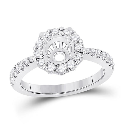 14k White Gold Round Diamond 1 Ct Rd Center Halo Bridal Semi-Mount Ring 5/8 Ctw