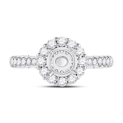 14k White Gold Round Diamond 1 Ct Rd Center Halo Bridal Semi-Mount Ring 5/8 Ctw