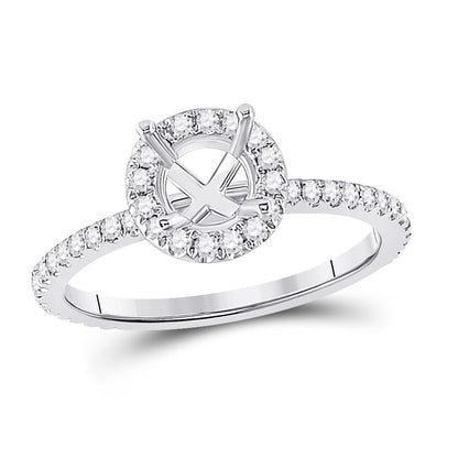 14k White Gold Round Diamond 1 Ct Rd Center Halo Bridal Semi-Mount Ring 3/8 Ctw